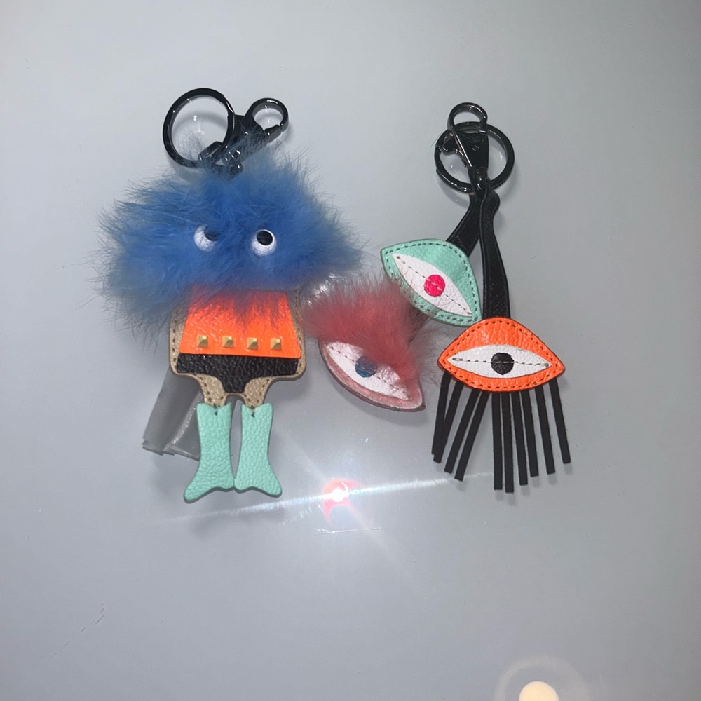Min & Mon Blue Fur Eye Keychain with Orange and Mint Accents - Picture 2 of 3